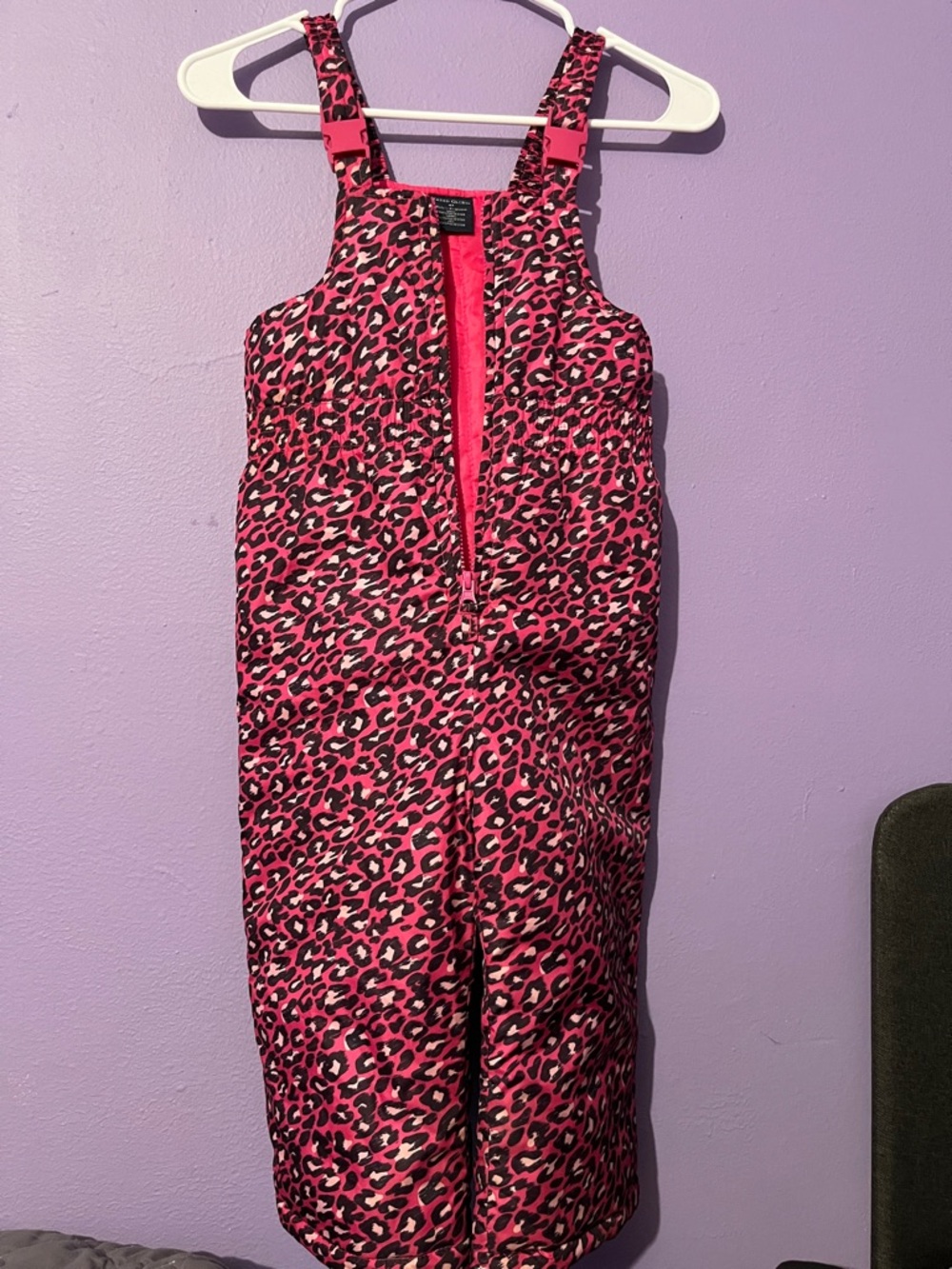 Faded Glory Pink Leopard Print Snow Bib Overalls